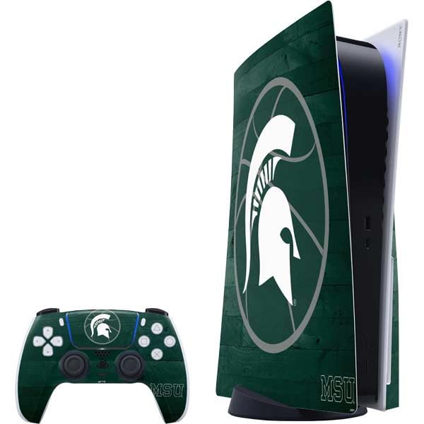 Skinit Decal Gaming Skin Compatible with PS5 Bundle - Officially Licensed Michigan State University Basketball Courtside Design