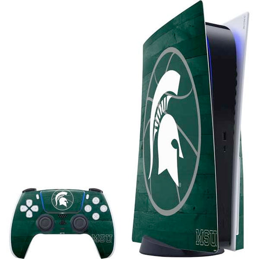 Skinit Decal Gaming Skin Compatible with PS5 Bundle - Officially Licensed Michigan State University Basketball Courtside Design