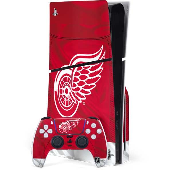 Skinit Decal Gaming Skin Compatible with PS5 Slim Disk Bundle - Officially Licensed NHL Detroit Red Wings Home Jersey Design