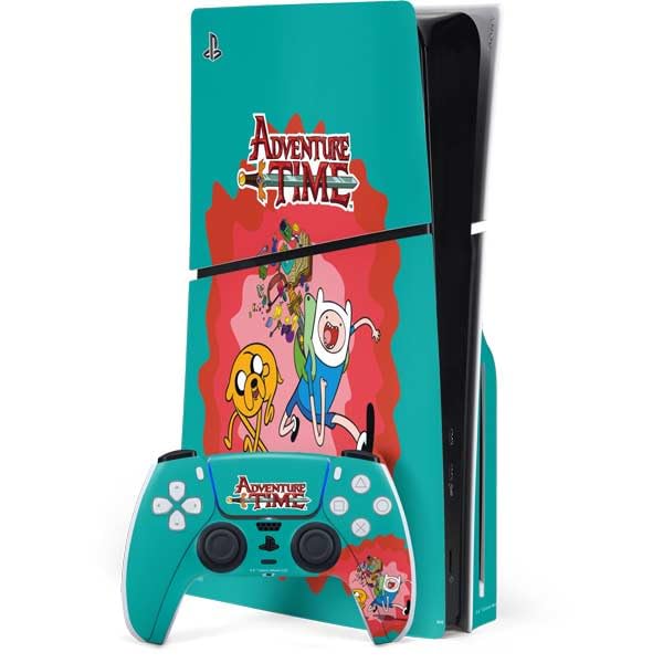 Skinit Decal Gaming Skin Compatible with PS5 Slim Disk Bundle - Officially Licensed Adult Swim Adventure Time Jake and Finn Design