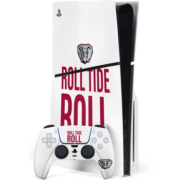 Skinit Decal Gaming Skin Compatible with PS5 Slim Disk Bundle - Officially Licensed University of Alabama Crimson Roll Tide Design