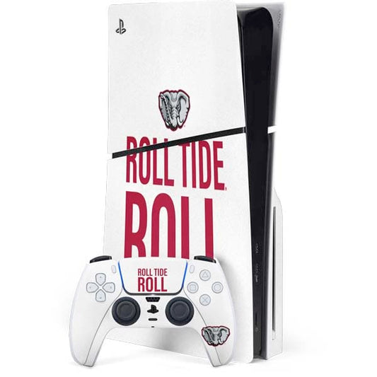 Skinit Decal Gaming Skin Compatible with PS5 Slim Disk Bundle - Officially Licensed University of Alabama Crimson Roll Tide Design