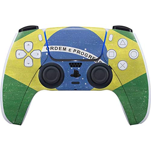 Skinit Decal Gaming Skin Compatible with PS5 Controller - Brazil Flag Distressed Design