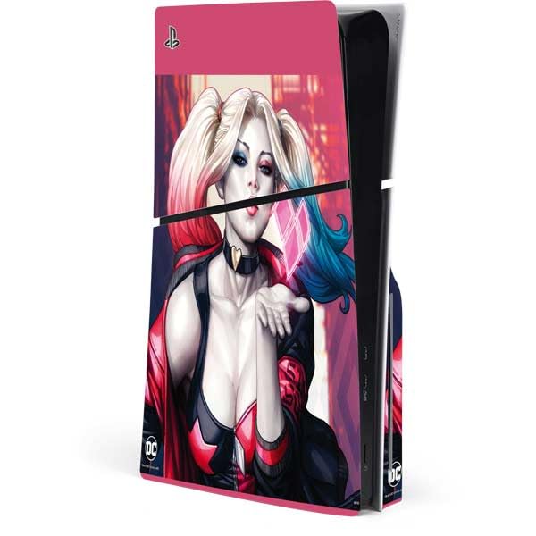 Skinit Decal Gaming Skin Compatible with PS5 Slim Disk Console - Officially Licensed DC Comics Harley Quinn Rebirth Cover #1 Legacy Color Variant Art by Art Germ Design