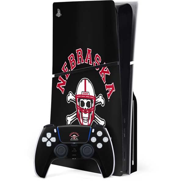 Skinit Decal Gaming Skin Compatible with PS5 Slim Disk Bundle - Officially Licensed University of Nebraska Blackshirts Design