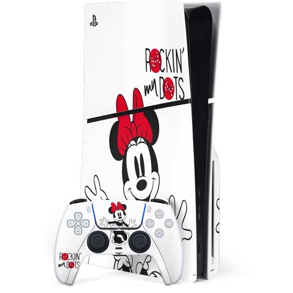 Skinit Decal Gaming Skin Compatible with PS5 Slim Disk Bundle - Officially Licensed Disney Minnie Mouse Rockin My Dots Design