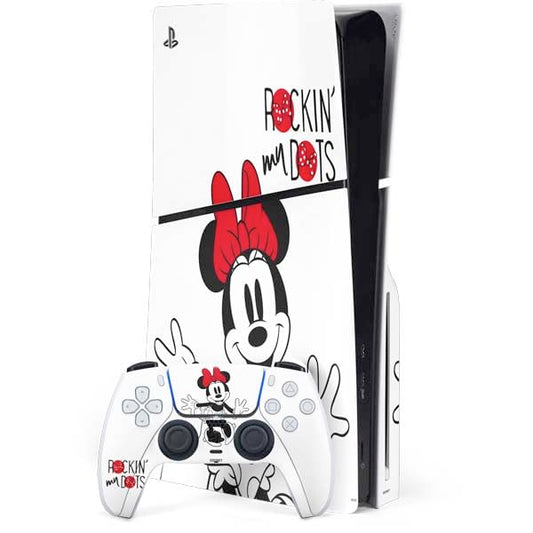 Skinit Decal Gaming Skin Compatible with PS5 Slim Disk Bundle - Officially Licensed Disney Minnie Mouse Rockin My Dots Design