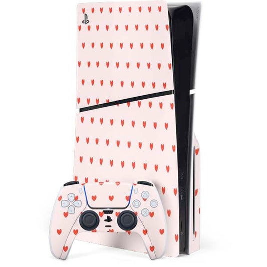 Skinit Decal Gaming Skin Compatible with PS5 Slim Disk Bundle - Pink and Red Hearts Design