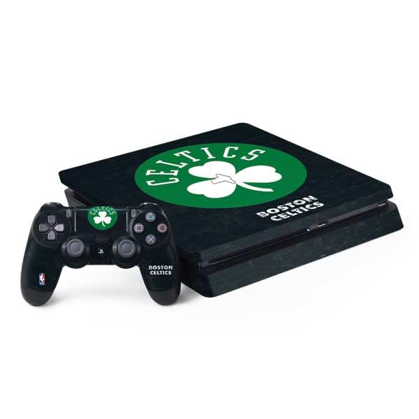 Skinit Decal Gaming Skin Compatible with PS4 Slim Bundle - Officially Licensed NBA Boston Celtics Black Secondary Logo Design