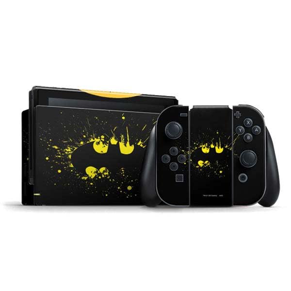 Skinit Decal Gaming Skin Compatible with Nintendo Switch Bundle - Officially Licensed DC Comics Batman Logo Yellow Splash Design