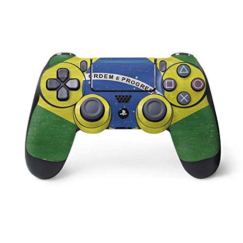 Skinit Decal Gaming Skin Compatible with PS4 Pro/Slim Controller - Brazil Flag Distressed Design