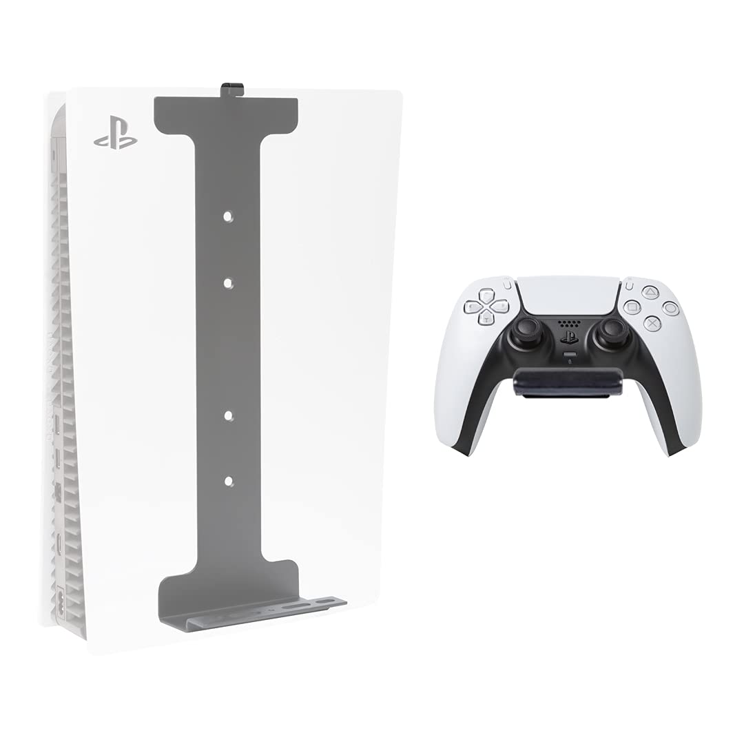 HIDEit Mounts PS5 Wall Mount & Controller Bundle - Steel Wall Mount & Rubber Dipped Holder - Not PS5 Slim Compatible