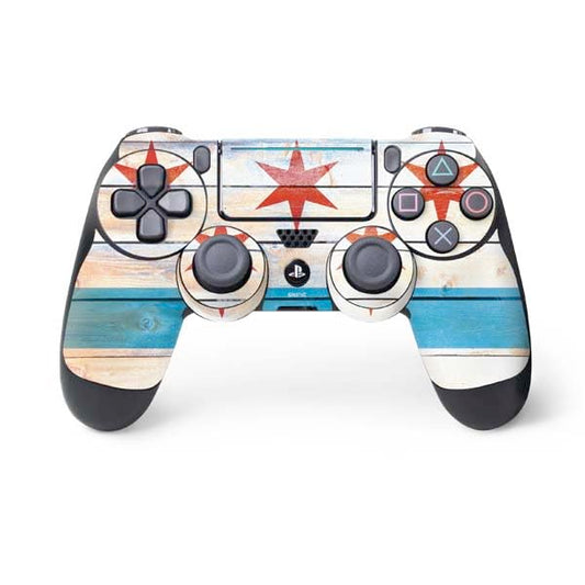 Skinit Decal Gaming Skin Compatible with PS4 Pro/Slim Controller - Chicago Flag Light Wood Design