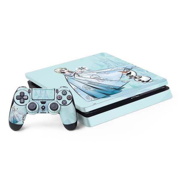 Skinit Decal Gaming Skin Compatible with PS4 Slim Bundle - Officially Licensed Disney Frozen Elsa and Olaf Art Design