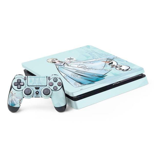 Skinit Decal Gaming Skin Compatible with PS4 Slim Bundle - Officially Licensed Disney Frozen Elsa and Olaf Art Design
