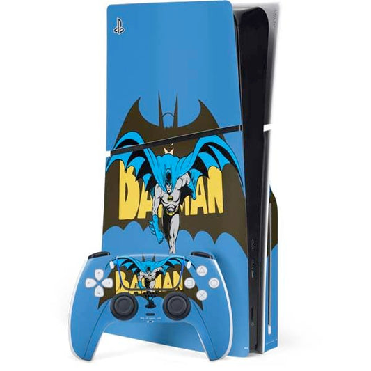 Skinit Decal Gaming Skin Compatible with PS5 Slim Disk Bundle - Officially Licensed DC Comics Batman Vintage Action Pose Design