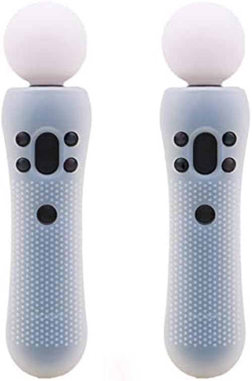 2 pcs Silicone Rubber Cover Anti-Slip Protective Skin Case for PS4 VR Move PS Move Motion Controller White