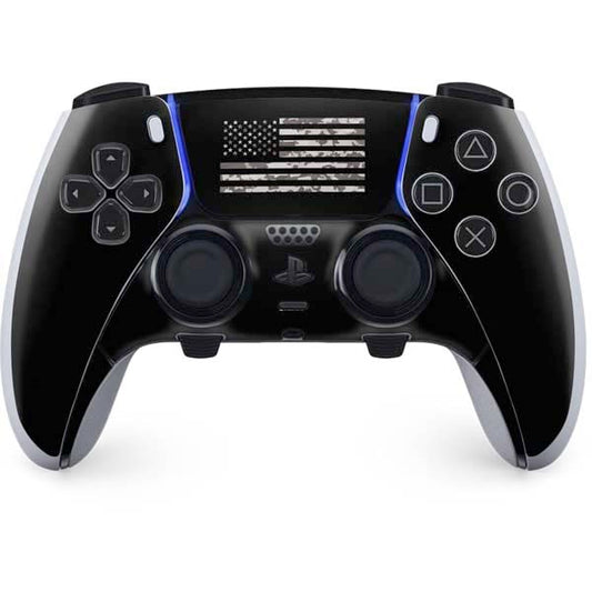 Skinit Decal Gaming Skin Compatible with PS5 DualSense Edge Pro Controller - Black and White Camo American Flag Design