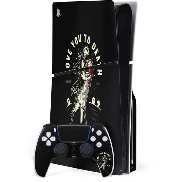 Skinit Decal Gaming Skin Compatible with PS5 Slim Disk Bundle - Officially Licensed Disney The Nightmare Before Christmas Love You to Death Design
