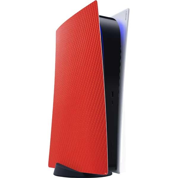 Skinit Decal Gaming Skin Compatible with PS5 Digital Edition Console - Red Carbon Fiber Specialty Texture Material Design