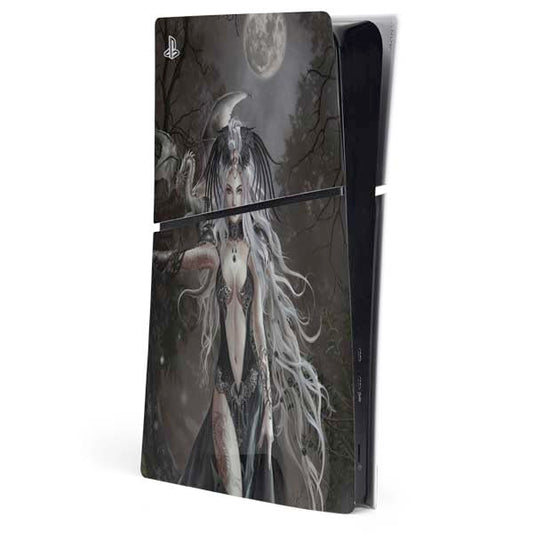 Skinit Decal Gaming Skin Compatible with PS5 Slim Digital Edition Console - Officially Licensed Gothic Princess with Silver Dragon by Nene Thomas Design