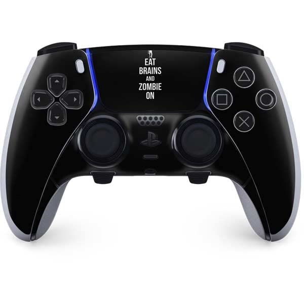 Skinit Decal Gaming Skin Compatible with PS5 DualSense Edge Pro Controller - Eat Brains and Zombie On Black Design