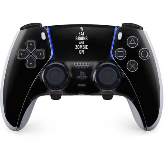 Skinit Decal Gaming Skin Compatible with PS5 DualSense Edge Pro Controller - Eat Brains and Zombie On Black Design