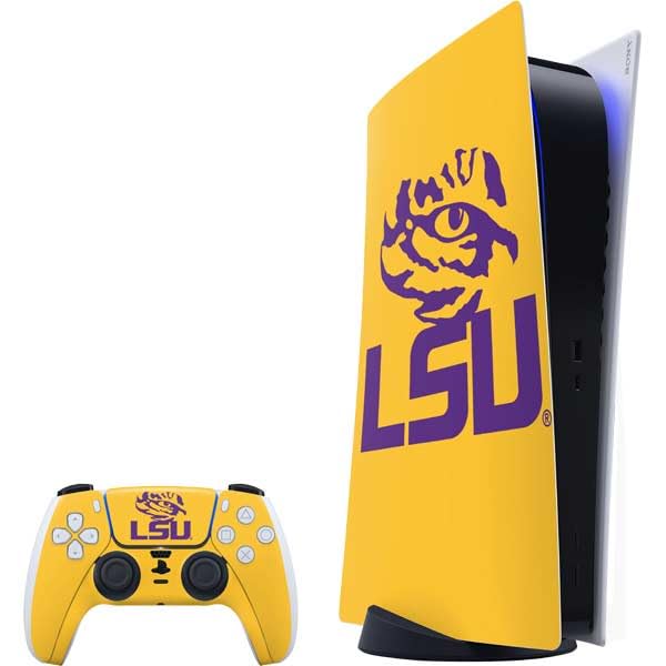 Skinit Decal Gaming Skin Compatible with PS5 Bundle - Officially Licensed LSU Tiger Eye Logo Yellow Design
