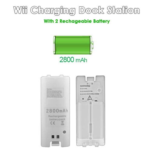 Pulory Wii Charging Station - Dual Charger Dock with 2 Rechargeable 2800mAh Batteries, White