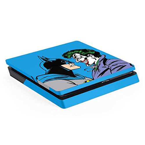 Skinit Decal Gaming Skin Compatible with PS4 Slim - Officially Licensed Warner Bros Batman vs Joker - Blue Background Design