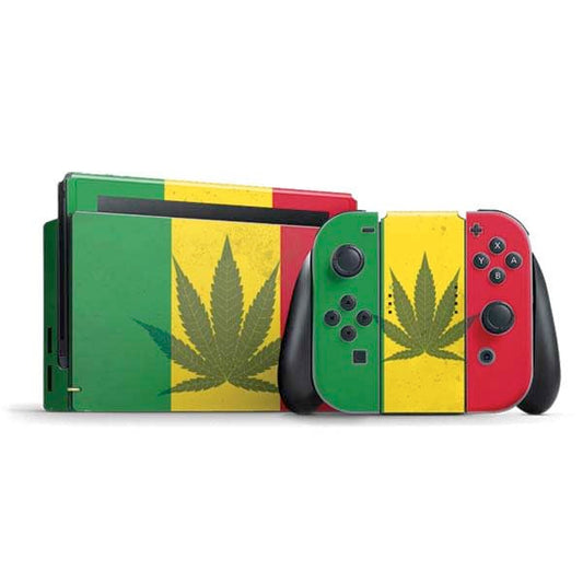Skinit Decal Gaming Skin Compatible with Nintendo Switch Bundle - Marijuana Rasta Flag Design