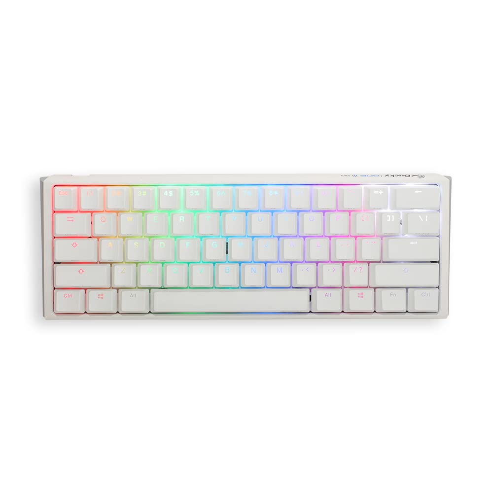 Ducky One 3 White 60% Mechanical Keyboard: Quack Mechanics Dampening  Hot-Swappable Cherry Silent Red Switches  High-Density PBT Doubleshot Keycaps  RGB  US  White