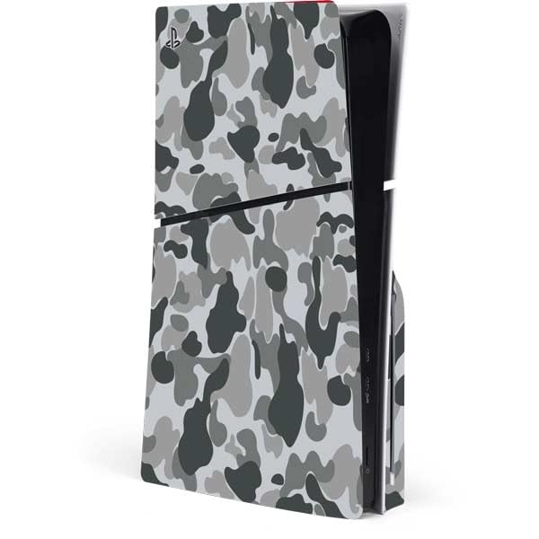 Skinit Decal Gaming Skin Compatible with PS5 Slim Disk Console - Grey Street Camo Design