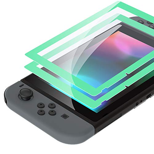 eXtremeRate 2 Pack Mint Green Border Transparent HD Clear Saver Protector Film  Tempered Glass Screen Protector for Nintendo Switch [Anti-Scratch  Anti-Fingerprint  Shatterproof  Bubble-Free]