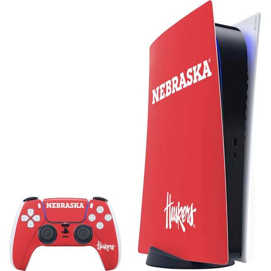 Skinit Decal Gaming Skin Compatible with PS5 Bundle - Officially Licensed University of Nebraska Red Design