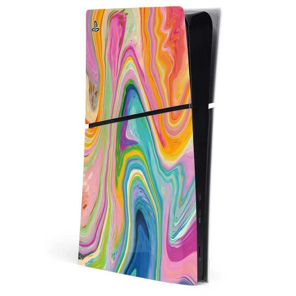 Skinit Decal Gaming Skin Compatible with PS5 Slim Digital Edition Console - Officially Licensed Rainbow Marble by Etta Vee Design