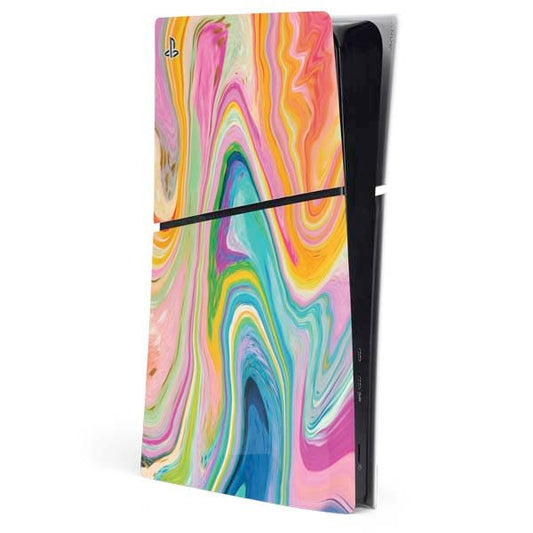 Skinit Decal Gaming Skin Compatible with PS5 Slim Digital Edition Console - Officially Licensed Rainbow Marble by Etta Vee Design