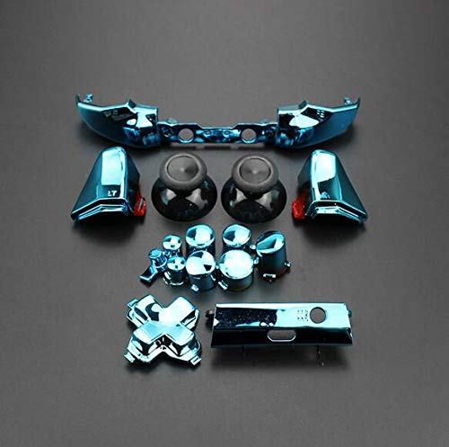 Replacement Full Set Button Bumper Trigger Buttons Guide Dpad RT LT RB LB ABXY ON Off Button Kit for Xbox One Slim Xbox One S Controller (Chrome Blue)