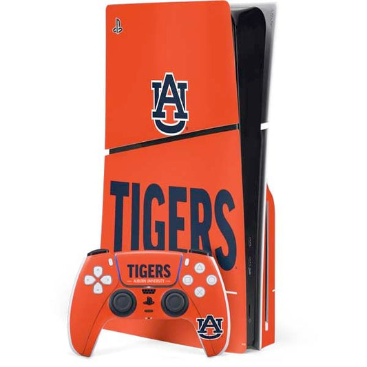 Skinit Decal Gaming Skin Compatible with PS5 Slim Disk Bundle - Officially Licensed Auburn University Tigers Athletics Design