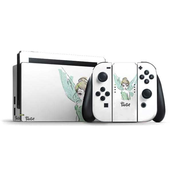 Skinit Decal Gaming Skin Compatible with Nintendo Switch Bundle - Officially Licensed Disney Tinker Bell Watercolor Fairy Art Design
