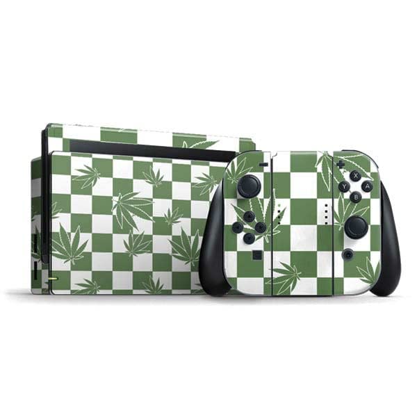 Skinit Decal Gaming Skin Compatible with Nintendo Switch Bundle - Marijuana Green Checkered Design