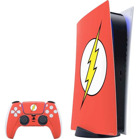 Skinit Decal Gaming Skin Compatible with PS5 Bundle - Officially Licensed DC Comics The Flash Original Emblem Design