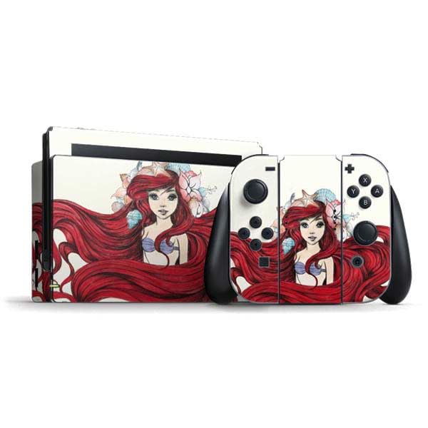 Skinit Decal Gaming Skin Compatible with Nintendo Switch Bundle - Officially Licensed Disney The Little Mermaid Ariel Illustration Design
