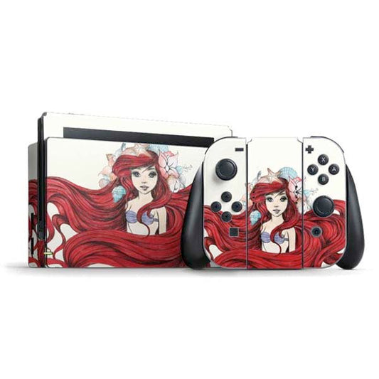 Skinit Decal Gaming Skin Compatible with Nintendo Switch Bundle - Officially Licensed Disney The Little Mermaid Ariel Illustration Design