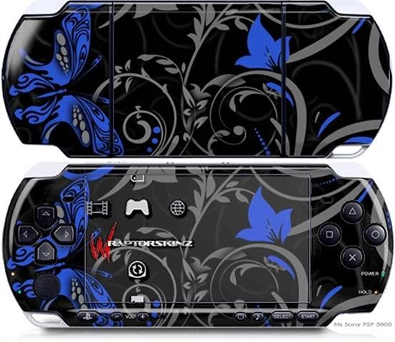 WraptorSkinz Decal Style Vinyl Skin Wrap - Twisted Garden Gray and Blue - compatible with Sony PSP 3000