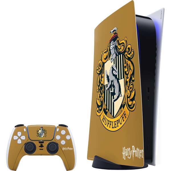 Skinit Decal Gaming Skin Compatible with PS5 Bundle - Officially Licensed Wizarding World Harry Potter Hufflepuff House Crest Design