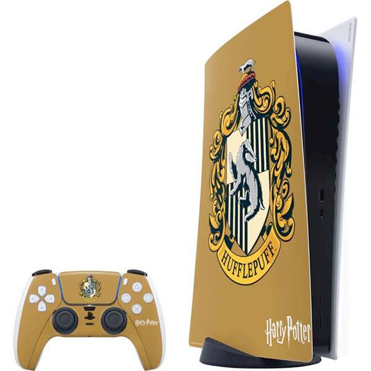 Skinit Decal Gaming Skin Compatible with PS5 Bundle - Officially Licensed Wizarding World Harry Potter Hufflepuff House Crest Design