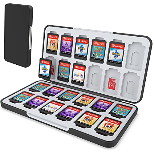HEIYING Game Card Case for Nintendo Switch& Switch OLED Game Card or Micro SD Memory Cards Portable Switch Game Memory Card Storage with 24 Game Card sections and 24 Micro SD Card sections. (Black)