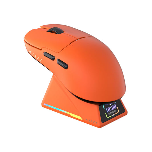 AJAZZ AJ159 Ultralight Gaming Mouse - 30K DPI, RGB Charging Dock, Sunset Orange, 100 Million Clicks, Ice Sensation Coating
