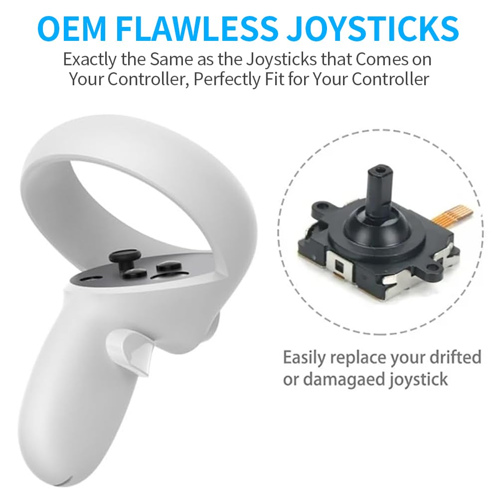 Rzkipdy Joystick Replacement for Oculus Quest 2 - Gen 3 Analog Stick Repair Kit, Black, Includes T5 Screwdriver & Accessories
